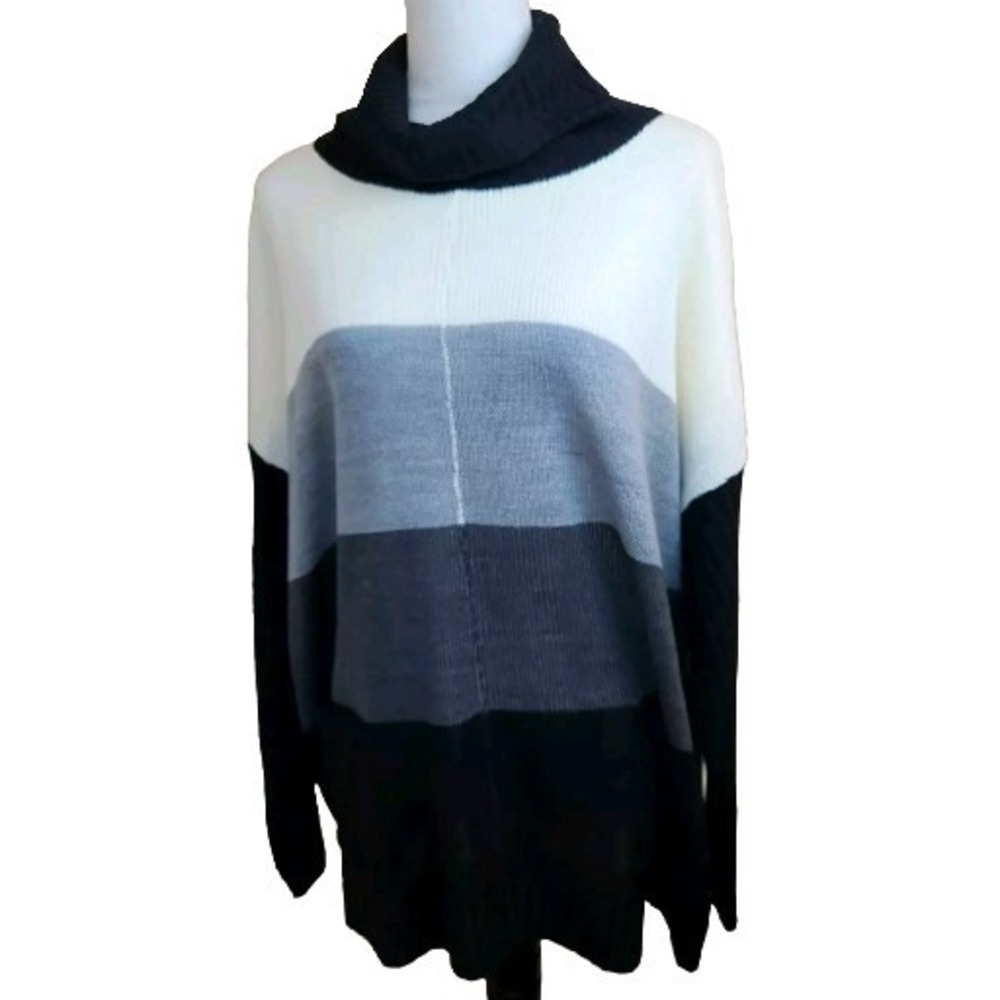 Jason Maxwell Cowl Neck Sweater Womens 2X Black White Colorblock Laganlook NWT